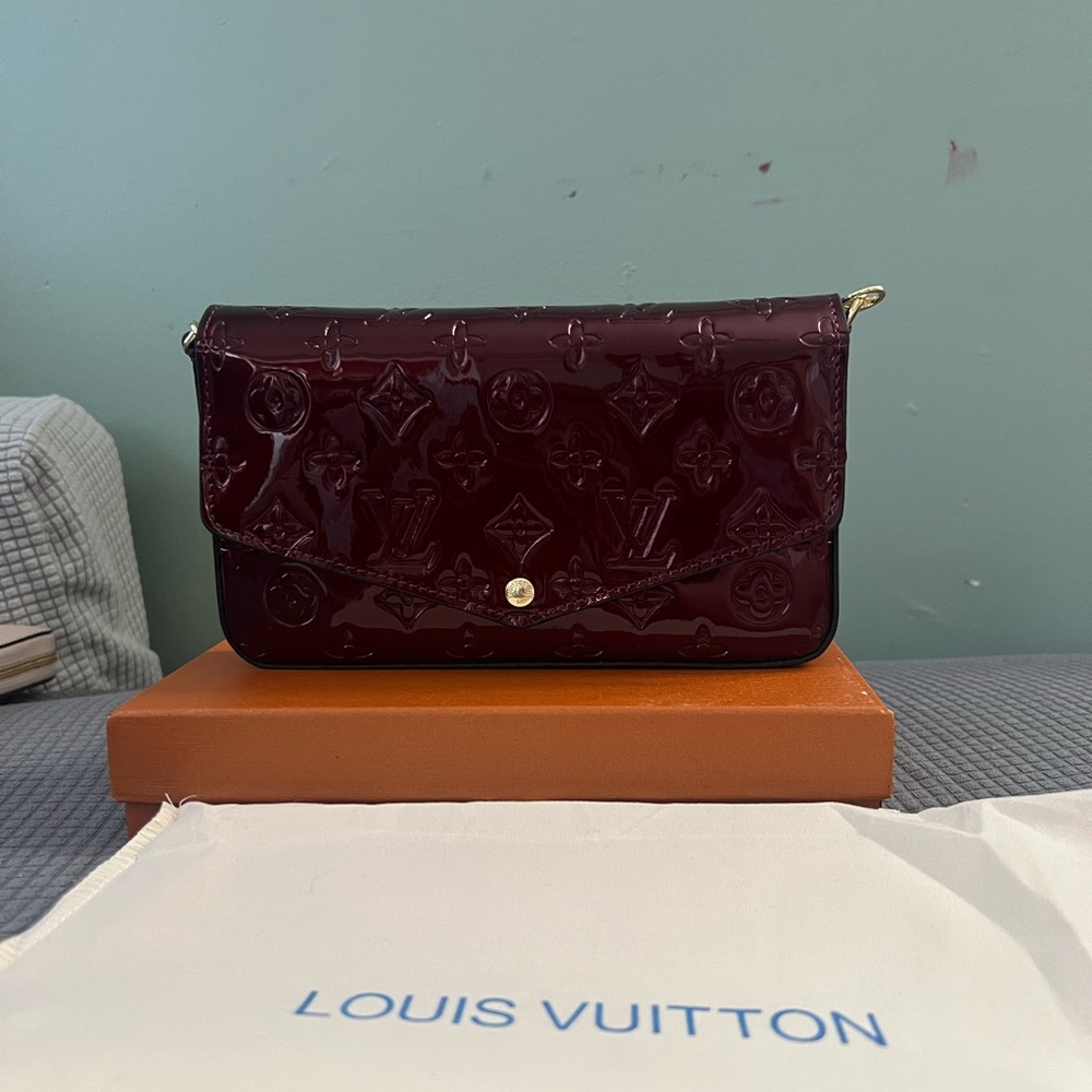 Burgundy Patent Vernis Monogram Crossbody Wallet (Copy)
